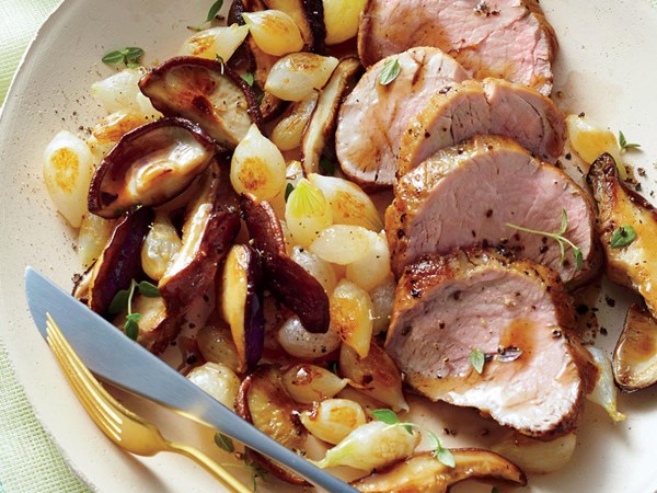 Pork tenderloin with mushrooms and onions