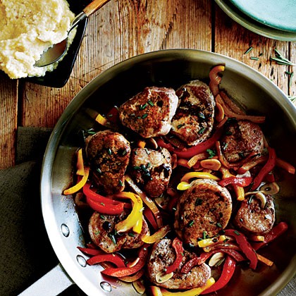 Pork tenderloin with red and yellow peppers