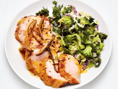 Pork tenderloin with shredded Brussels sprouts