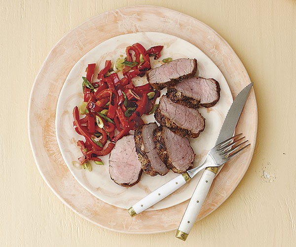 Pork tenderloin with spicy grilled pepper relish