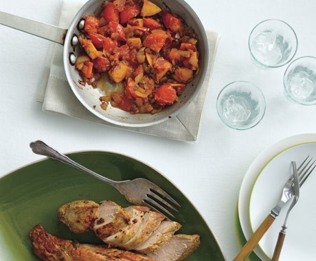 Pork tenderloin with tomato-peach compote