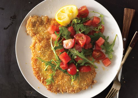 Pork tonkatsu with watermelon-tomato salad