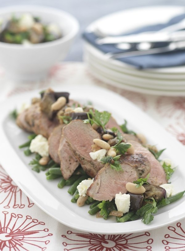 Pork with eggplant and ricotta salad