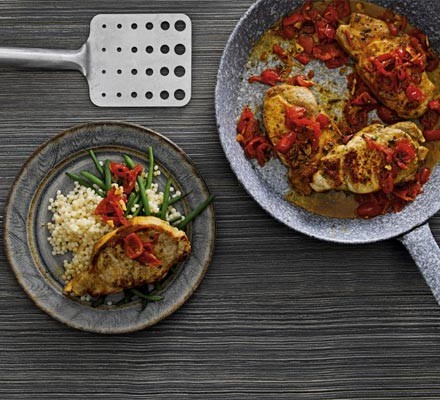 Pork with peppadew and white wine sauce