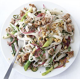 Pork with rice noodles, scallions, and chile