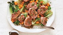 Pork with roasted bok choy and butternut squash