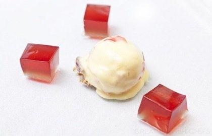 Port and claret jelly with tutti-frutti ice cream