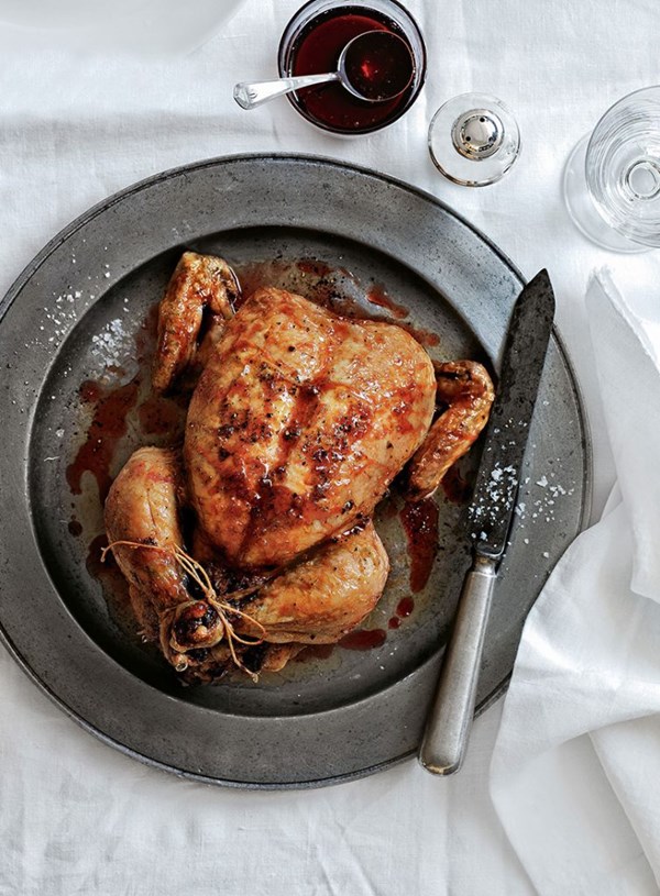 Port and pistachio-stuffed chicken with quince glaze
