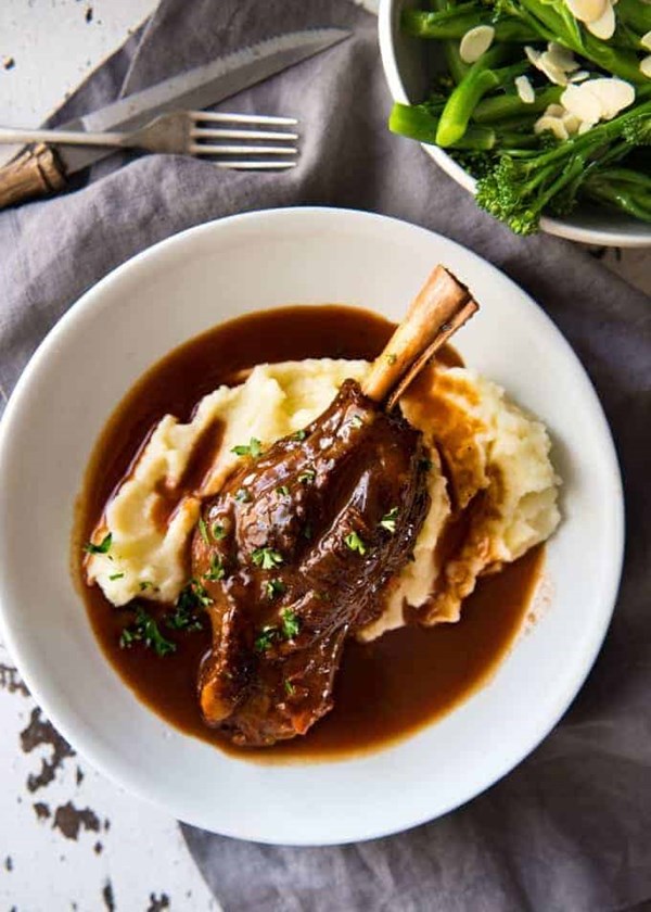 Port braised lamb shanks