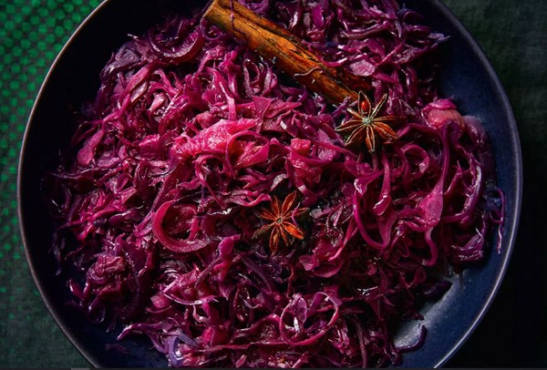 Port-braised spiced red cabbage