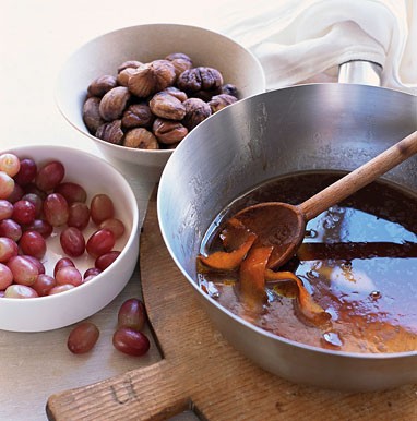 Port-roasted chestnuts with grapes