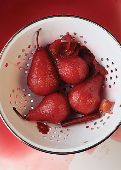 Port wine poached pears