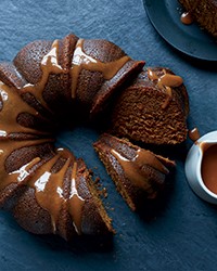 Porter bundt cake with whiskey-caramel sauce