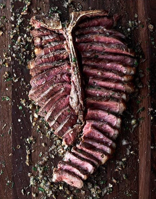 Porterhouse steaks with board sauce