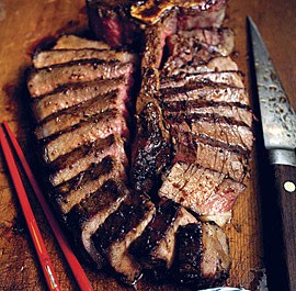 Porterhouse with garlic-soy sauce marinade