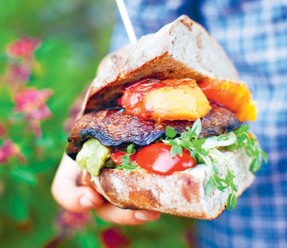 Portobello & peach burgers