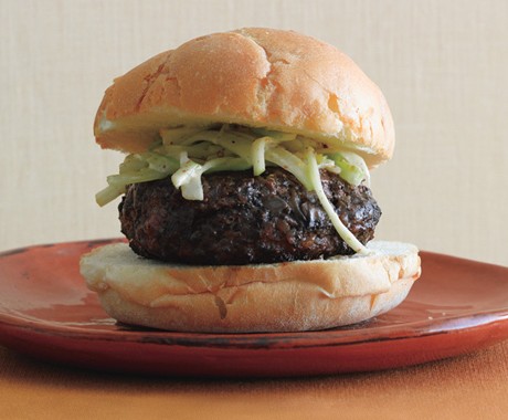 Portobello buffalo burgers with celery apple slaw