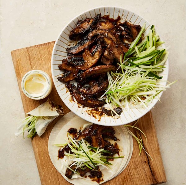 Portobello mushroom and hoisin sauce pancakes