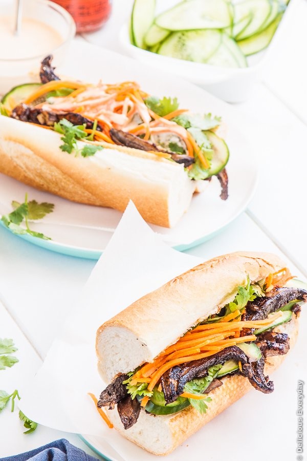 Portobello mushroom banh mi with Sriracha mayonnaise 