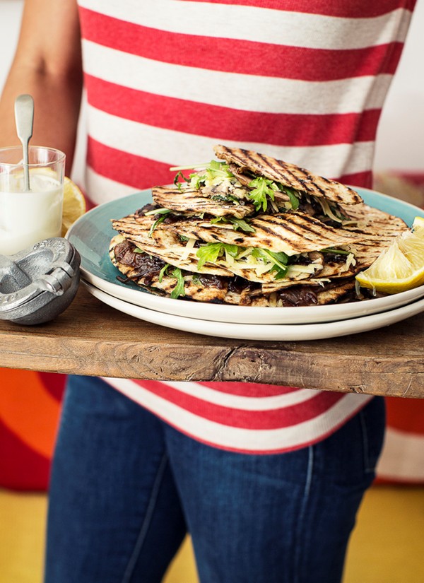 Portobello mushroom, cheddar & caramelised onion quesadillas