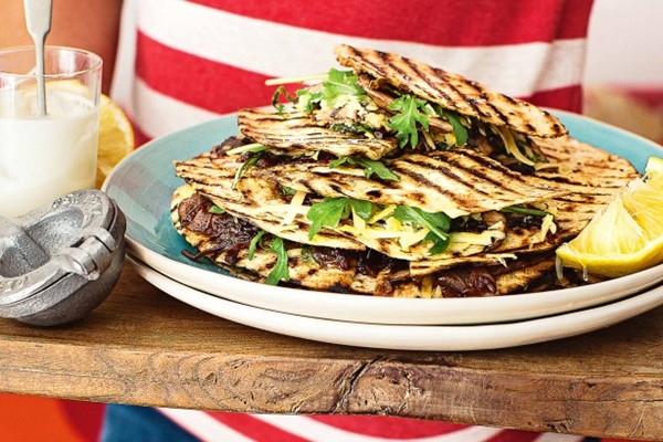 Portobello mushroom, cheddar & caramelised onion quesadillas