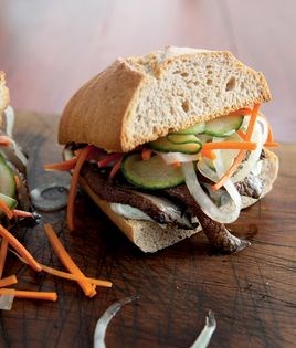 Portobello mushroom sandwiches with pickled vegetables
