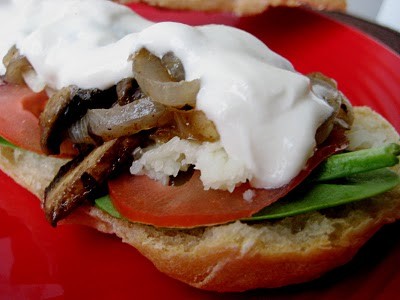 Portobello mushroom sandwiches with tahini sauce