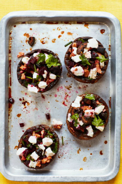 Portobello mushrooms, goats' cheese, beetroot & walnuts