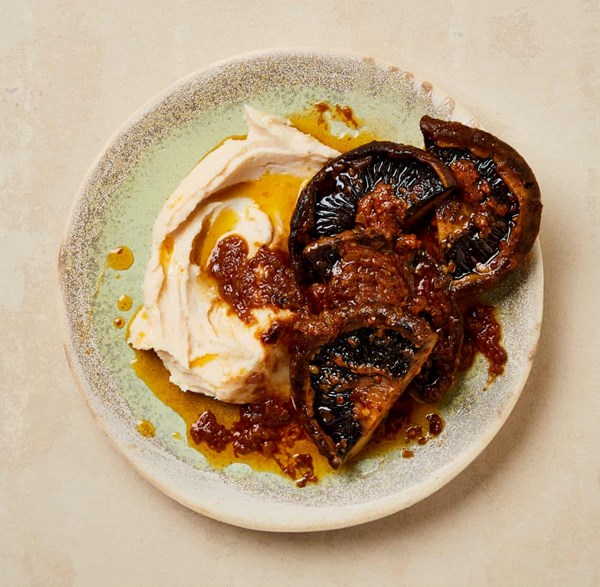Portobello mushrooms with butter bean puree