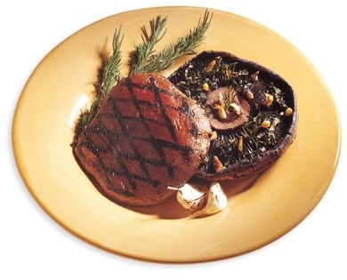 Portobello mushrooms with garlic, Parmesan, and pine nuts