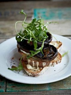 Portobello mushrooms with roasted garlic mayo on potato sourdough