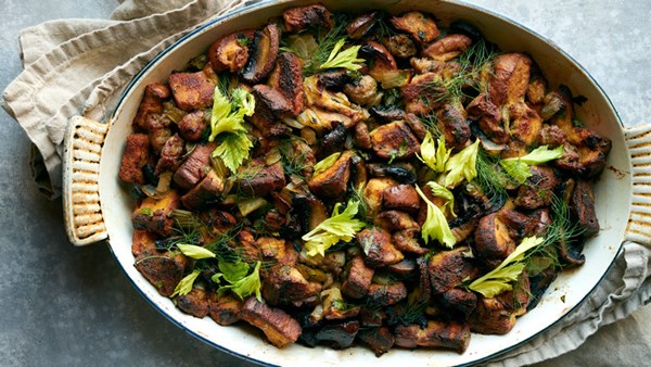 Portobello, sausage, and fennel dressing