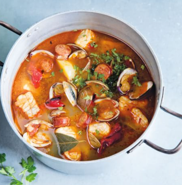 Portuguese fish & sausage stew with chive aioli