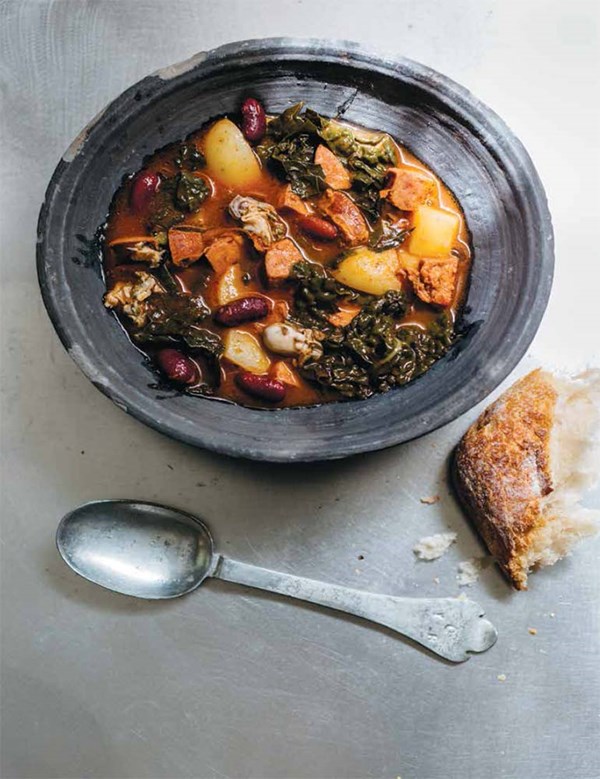 Portuguese kale stew with oysters