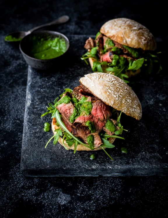 Portuguese prego with green piri-piri