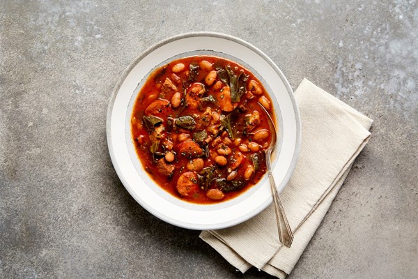 Portuguese-style pork, bean and collard greens stew