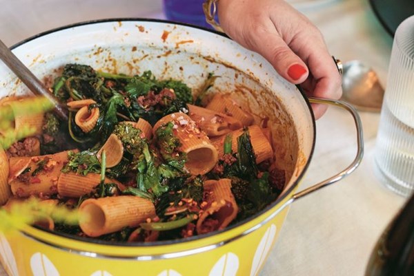 Pot of pasta with broccoli rabe & chorizo bread crumbs 
