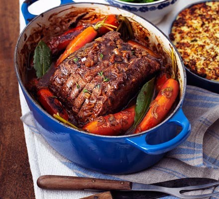 Pot roast beef with French onion gravy
