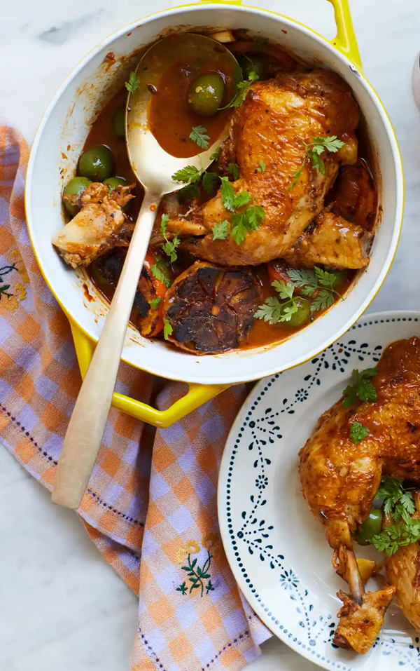 Pot-roast chicken with 'nduja, fennel and winter citrus