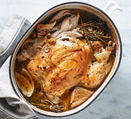 Pot-roast chicken with stock