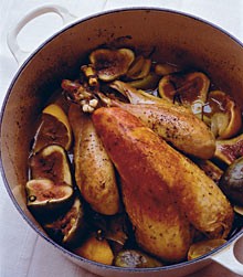 Pot-roast guinea fowl with figs