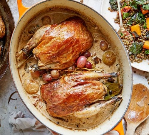 Pot-roast pheasant with fino & porcini