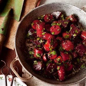 Pot roast vegetables in red wine
