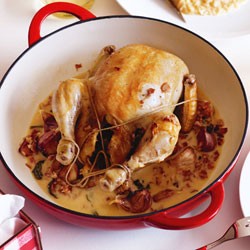 Pot-roasted chicken with sage and pancetta