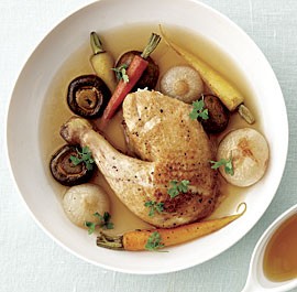 Pot-roasted chicken with spring vegetables