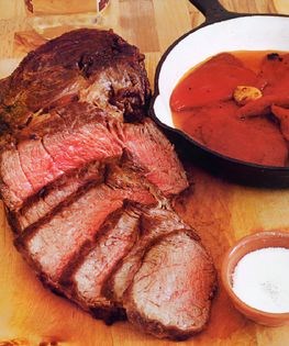 Pot-roasted club steak with piquillo peppers