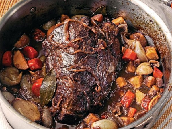 Pot-roasted grass-fed beef chuck with winter root vegetables