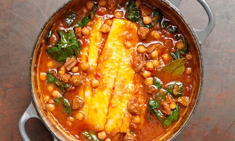 Pot-roasted pollock, chickpeas and chorizo