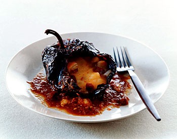 Potato- and chorizo-stuffed ancho chiles
