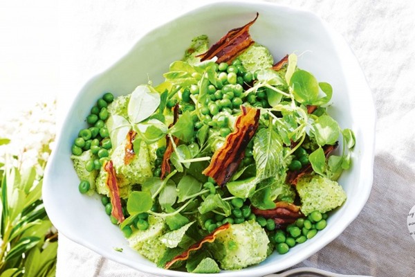Potato & pea salad with crispy pancetta